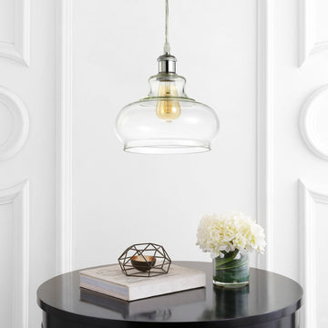 Hampton 9.38" Adjustable Iron/Glass Pharmacy LED Pendant - JONATHAN Y